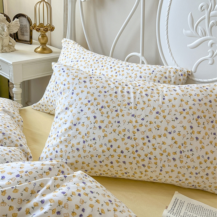 91家纺网 家纺一手货源 找家纺 麒豆豆 2024新款全棉双层纱四件套花间-黄