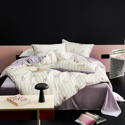 91家纺网 家纺一手货源 找家纺 圆岛家纺2024新款60S数码印花四件套 犬芽