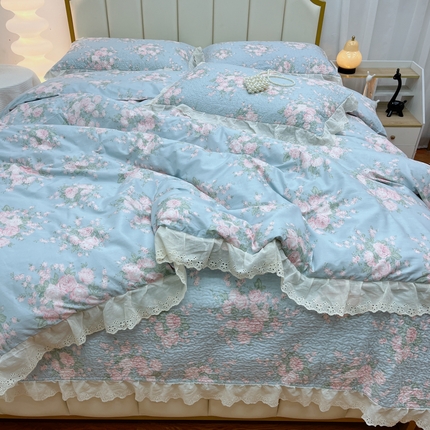 91家纺网 家纺一手货源 找家纺 暖居 2024新款砂洗棉花被套全棉床盖四件套绗缝夹棉纯棉床盖三件套 苏里南