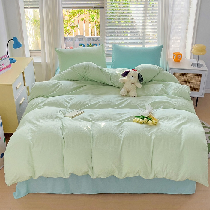 91家纺网 家纺一手货源 找家纺 森璐家纺 2024新款1ins风水洗棉四件套纯色四件套混搭素色四件套（二） 混搭-藻绿水绿