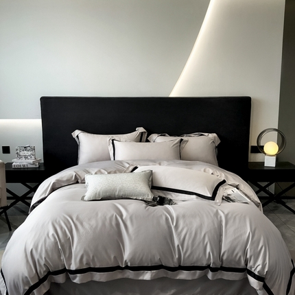 遇见家居生活馆 2024新款贡缎压花水洗真丝四件套 碧莎-浅灰