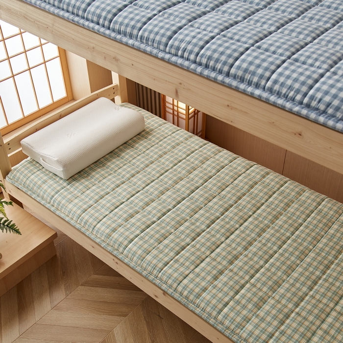 91家纺网 家纺一手货源 找家纺 祁恋婷家居 2024新款全棉水洗棉棉花床褥床垫【床垫遮盖物】系列-学生款 绿小格