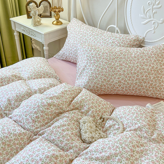 91家纺网 家纺一手货源 找家纺 麒豆豆 2024新款全棉双层纱四件套樱花-粉