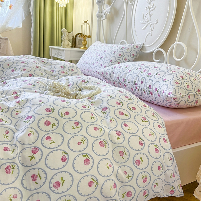 91家纺网 家纺一手货源 找家纺 麒豆豆 2024新款全棉双层纱四件套花千朵