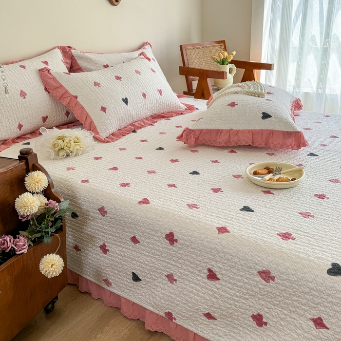 91家纺网 家纺一手货源 找家纺 添越 2024新款纯棉砂洗床盖 扑克卡