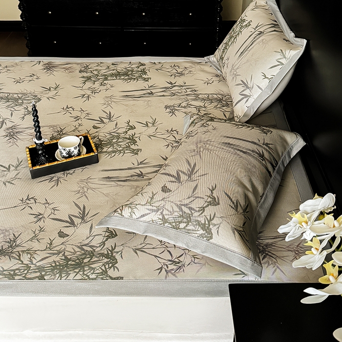 91家纺网 家纺一手货源 找家纺 圆岛家纺 2024新款900D复古手绘系列冰丝凉席 夏竹