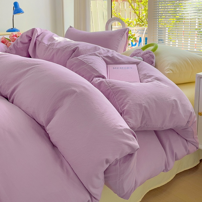 91家纺网 家纺一手货源 找家纺 森璐家纺 2024新款1ins风水洗棉四件套纯色四件套混搭素色四件套（二） 混搭-紫黄