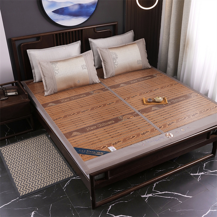 91家纺网 家纺一手货源 找家纺 （总）新月 2024新款全青竹可折叠宽边刺绣凉席竹席-中国风云