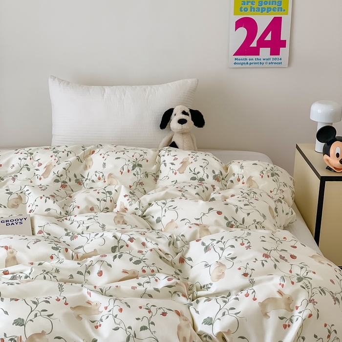 91家纺网 家纺一手货源 找家纺 窝米 2024新款韩国设计师卡通手绘单品被套系列 月德兔