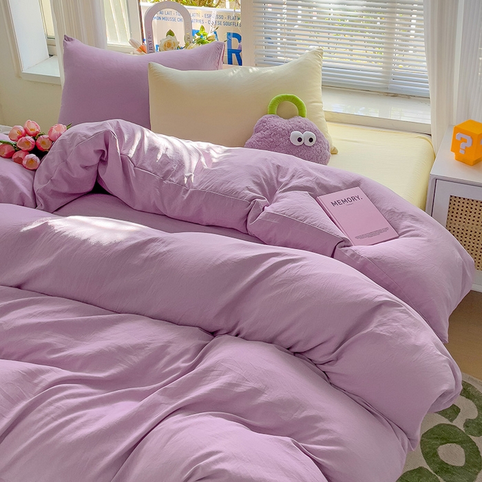 91家纺网 家纺一手货源 找家纺 森璐家纺 2024新款1ins风水洗棉四件套纯色四件套混搭素色四件套（二） 混搭-紫黄