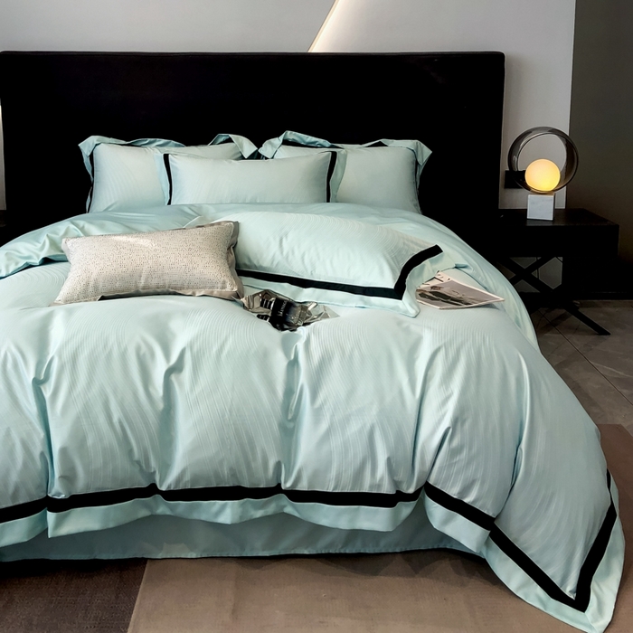 91家纺网 家纺一手货源 找家纺 遇见家居生活馆 2024新款贡缎压花水洗真丝四件套 秋水-梵星蓝