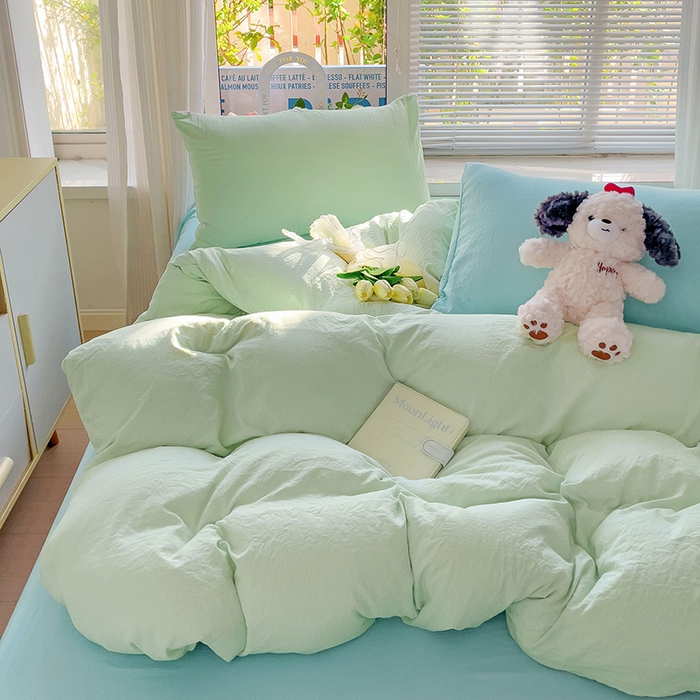 91家纺网 家纺一手货源 找家纺 森璐家纺 2024新款1ins风水洗棉四件套纯色四件套混搭素色四件套（二） 混搭-藻绿水绿