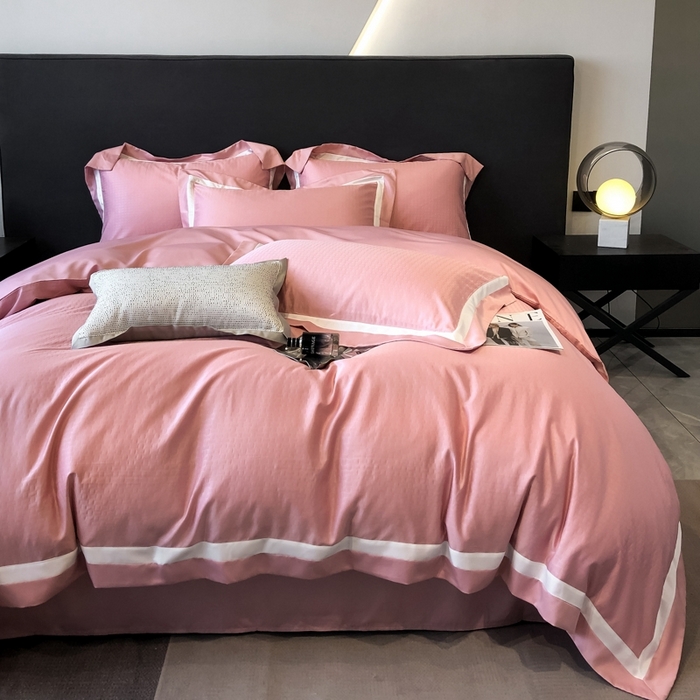 91家纺网 家纺一手货源 找家纺 遇见家居生活馆 2024新款贡缎压花水洗真丝四件套 宝利格-豆沙