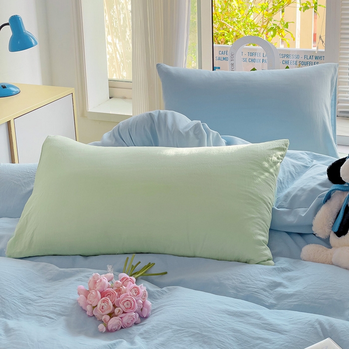 91家纺网 家纺一手货源 找家纺 森璐家纺 2024新款1ins风水洗棉四件套纯色四件套混搭素色四件套（二） 混搭-浅蓝藻绿