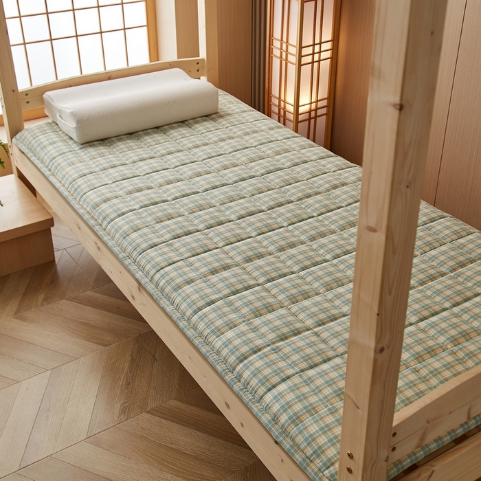 91家纺网 家纺一手货源 找家纺 祁恋婷家居 2024新款全棉水洗棉棉花床褥床垫【床垫遮盖物】系列-学生款 绿小格