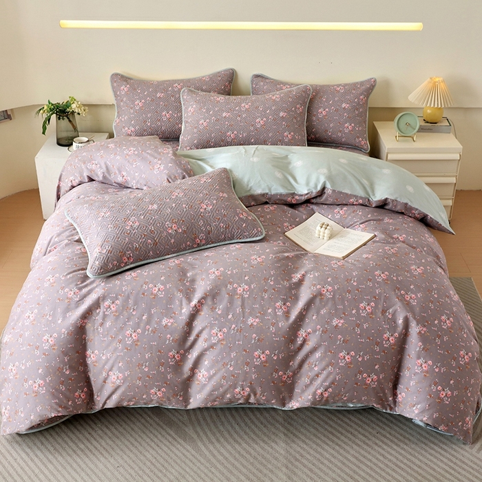 91家纺网 家纺一手货源 找家纺 羽爱家纺 2025新款A类双面全棉印花床盖套件 长岛花