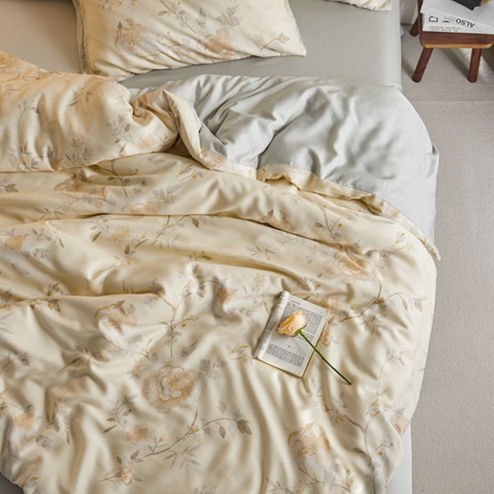 91家纺网 家纺一手货源 找家纺 时年家纺 2024春夏新品莱赛尔天丝印花四件套 妍艺