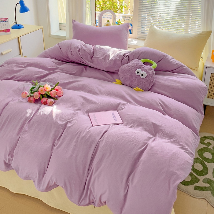 91家纺网 家纺一手货源 找家纺 森璐家纺 2024新款1ins风水洗棉四件套纯色四件套混搭素色四件套（二） 混搭-紫黄