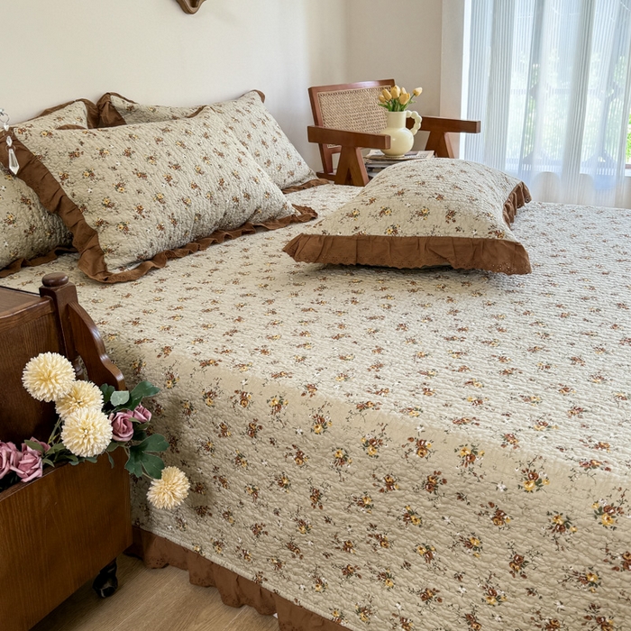 91家纺网 家纺一手货源 找家纺 添越 2024新款纯棉砂洗床盖 摩卡