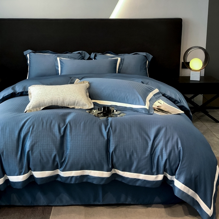 91家纺网 家纺一手货源 找家纺 遇见家居生活馆 2024新款贡缎压花水洗真丝四件套 宝利格-宾利蓝