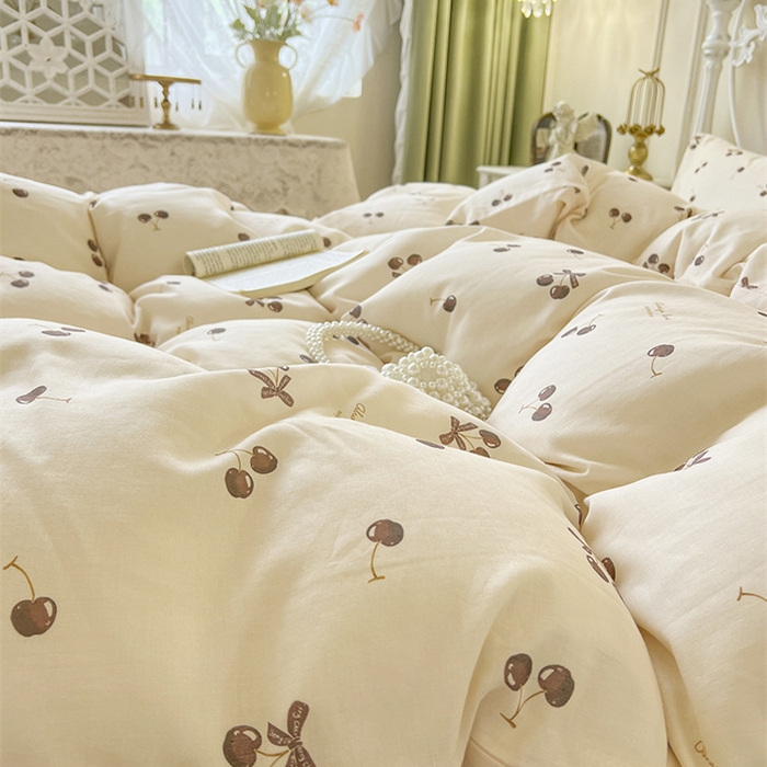 91家纺网 家纺一手货源 找家纺 麒豆豆 2024新款全棉双层纱四件套车厘子