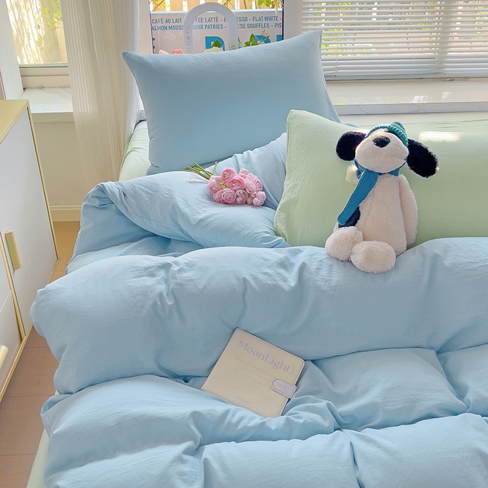 91家纺网 家纺一手货源 找家纺 森璐家纺 2024新款1ins风水洗棉四件套纯色四件套混搭素色四件套（二） 混搭-浅蓝藻绿