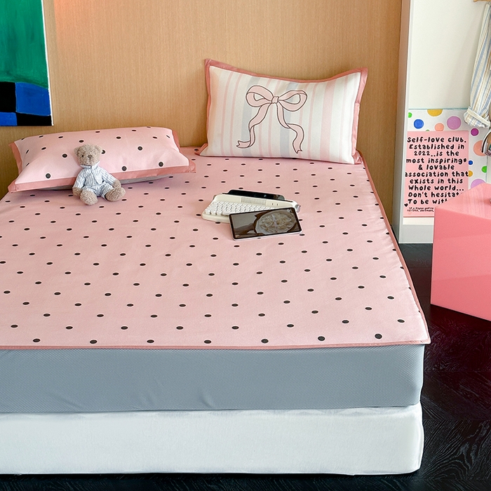 91家纺网 家纺一手货源 找家纺 昔可家纺 2024床笠款冰藤席波点大版枕套系列 粉波点