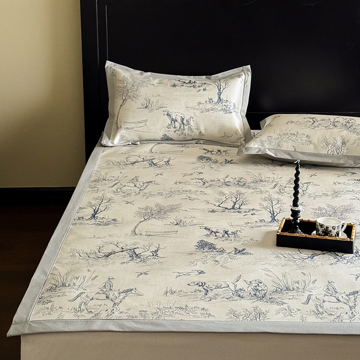 91家纺网 家纺一手货源 找家纺 （总）圆岛家纺 2024新款900D复古手绘系列冰丝凉席