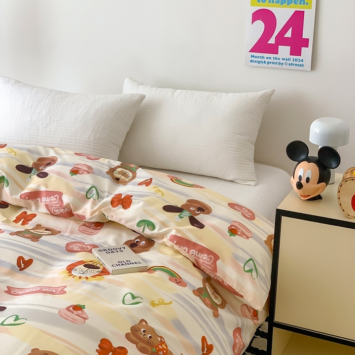 91家纺网 家纺一手货源 找家纺 （总）窝米 2024新款韩国设计师卡通手绘单品被套系列