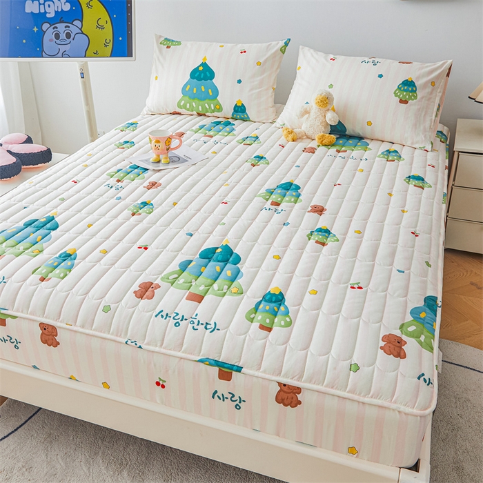 91家纺网 家纺一手货源 找家纺 3C 2024新款全棉大豆夹棉印花床笠四件套 奇趣森林