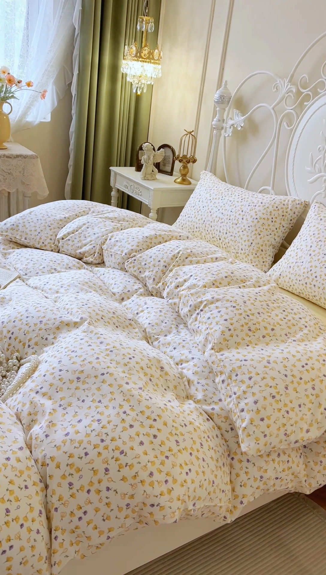 91家纺网 家纺一手货源 找家纺 麒豆豆 2024新款全棉双层纱四件套花间-黄