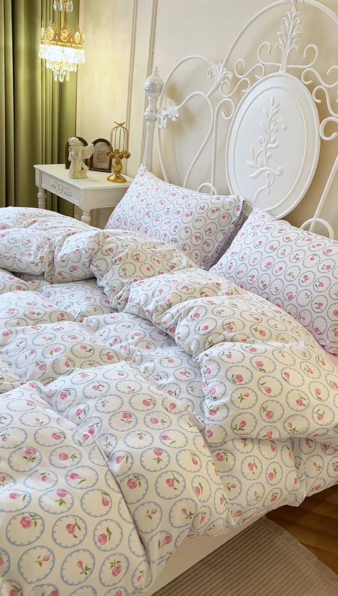 91家纺网 家纺一手货源 找家纺 麒豆豆 2024新款全棉双层纱四件套花千朵