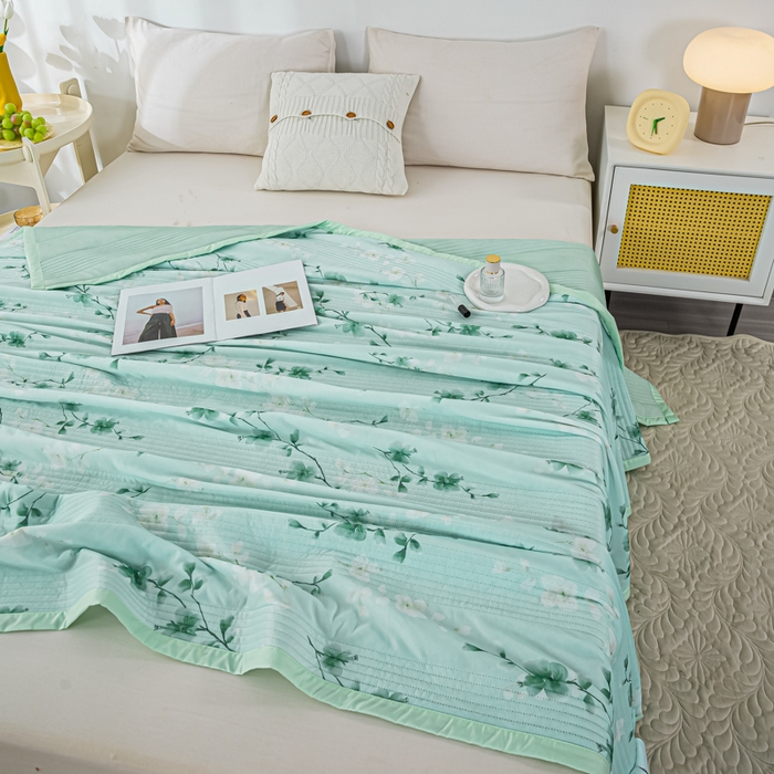 91家纺网 家纺一手货源 找家纺 博弈 2024新款凉感丝抗菌夏被 绿叶