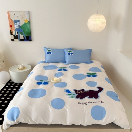 西西家居 2024新款数码兰精天丝套件 波点猫-蓝