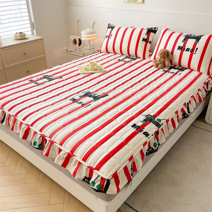 91家纺网 家纺一手货源 找家纺 3C 2024新款全棉13372大豆夹棉印花花边床笠四件套 黑猫警长单床笠