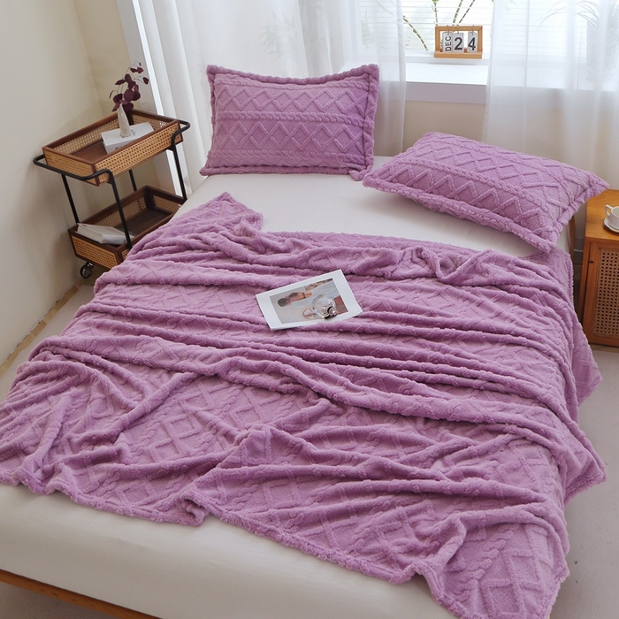 91家纺网 家纺一手货源 找家纺 芸锦豪 2024新款塔芙绒毛毯多功能毯-双面塔夫绒卷边 塔夫绒-莫奈紫