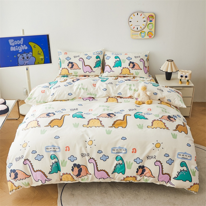 91家纺网 家纺一手货源 找家纺 3C 2024新款全棉大豆夹棉印花床笠四件套 恐龙天地