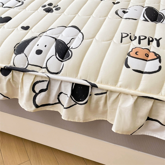 91家纺网 家纺一手货源 找家纺 （总）3C 2024新款全棉13372大豆夹棉印花花边床笠四件套