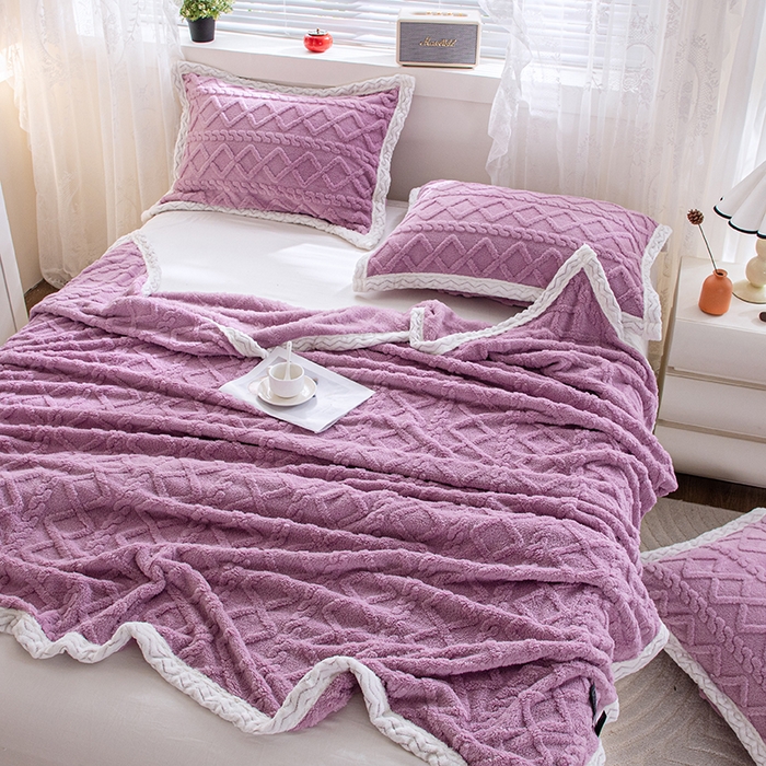 91家纺网 家纺一手货源 找家纺 芸锦豪 2024新款塔芙蓉多功能毯--双面塔夫绒包边 塔夫绒-莫奈紫