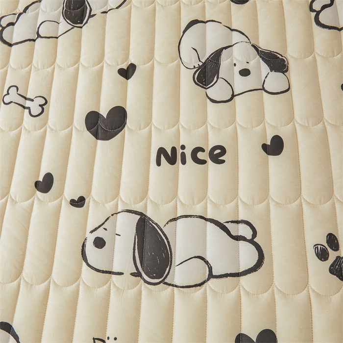 91家纺网 家纺一手货源 找家纺 3C 2024新款全棉大豆夹棉印花床笠四件套 趴趴狗-米