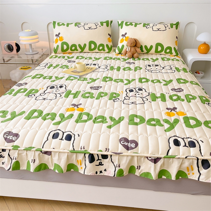 91家纺网 家纺一手货源 找家纺 3C 2024新款全棉13372大豆夹棉印花花边床笠四件套 兔耳宝贝