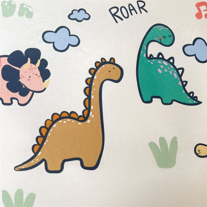 91家纺网 家纺一手货源 找家纺 3C 2024新款全棉13372大豆夹棉印花花边床笠四件套 恐龙天地单床笠