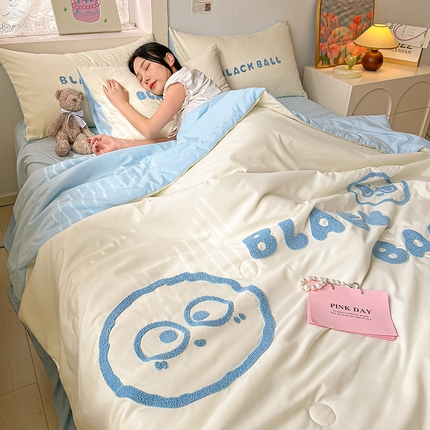 眠帛家居 2024新款水洗棉毛巾绣夏被四件套精灵系列A类风格二 精灵天空蓝