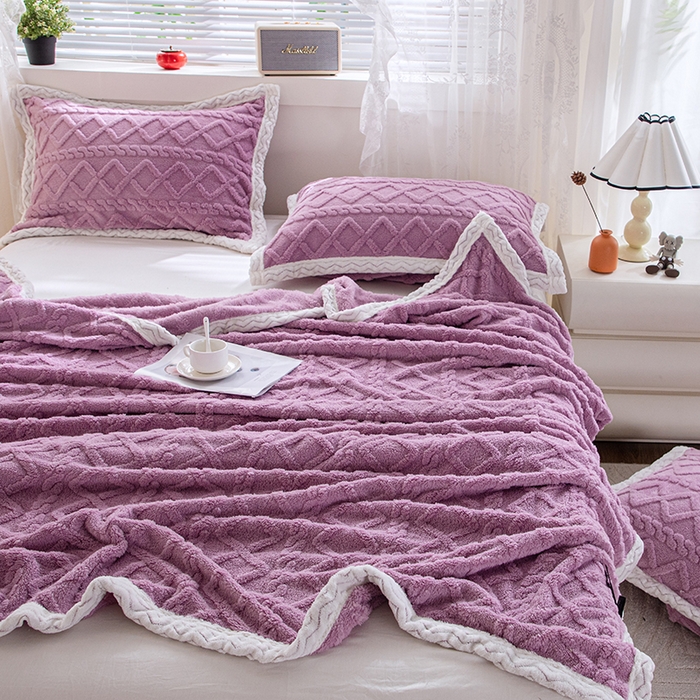 91家纺网 家纺一手货源 找家纺 芸锦豪 2024新款塔芙蓉多功能毯--双面塔夫绒包边 塔夫绒-莫奈紫