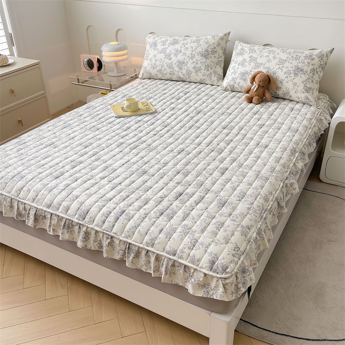 91家纺网 家纺一手货源 找家纺 3C 2024新款全棉13372大豆夹棉印花花边床笠四件套 洛莉单床笠