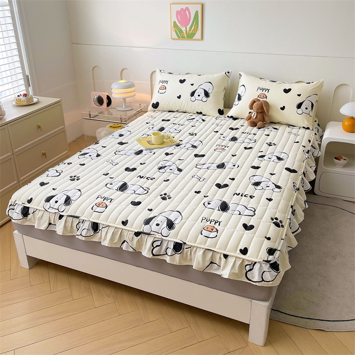 91家纺网 家纺一手货源 找家纺 （总）3C 2024新款全棉13372大豆夹棉印花花边床笠四件套