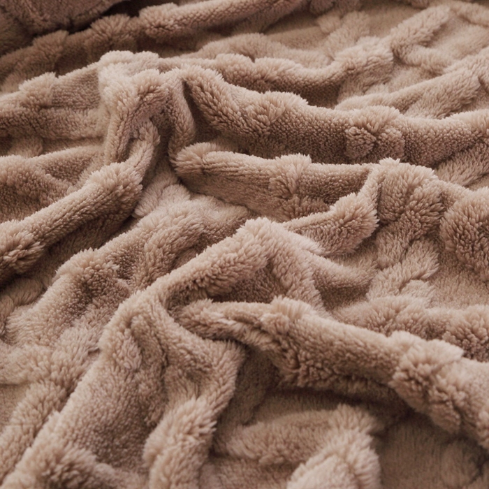 91家纺网 家纺一手货源 找家纺 芸锦豪 2024新款塔芙绒毛毯多功能毯-双面塔夫绒卷边 塔夫绒-咖色