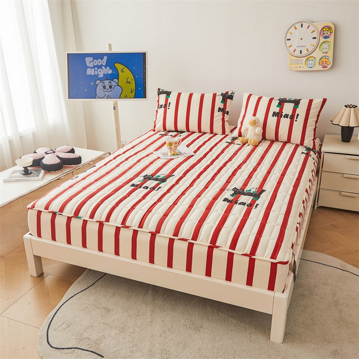 91家纺网 家纺一手货源 找家纺 3C 2024新款全棉大豆夹棉印花床笠四件套 黑猫警长