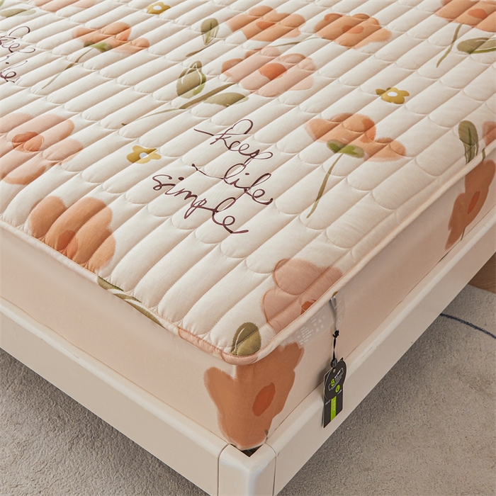 91家纺网 家纺一手货源 找家纺 3C 2024新款全棉大豆夹棉印花床笠四件套 花恋-桔