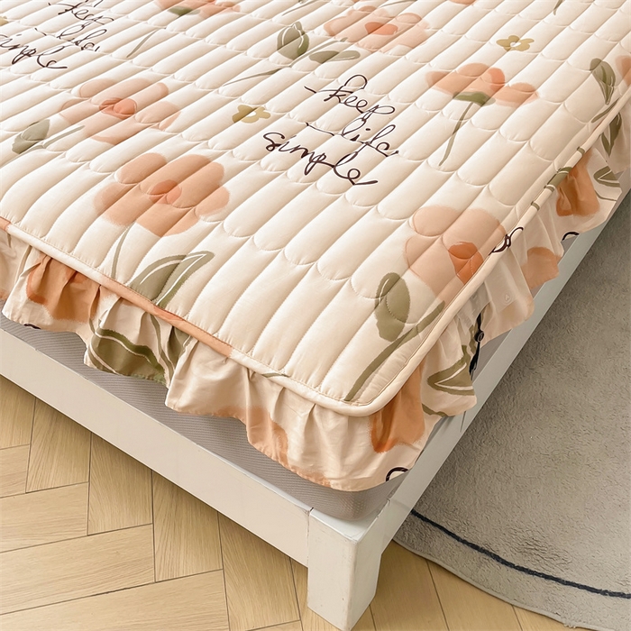 91家纺网 家纺一手货源 找家纺 3C 2024新款全棉13372大豆夹棉印花花边床笠四件套 花恋-桔单床笠